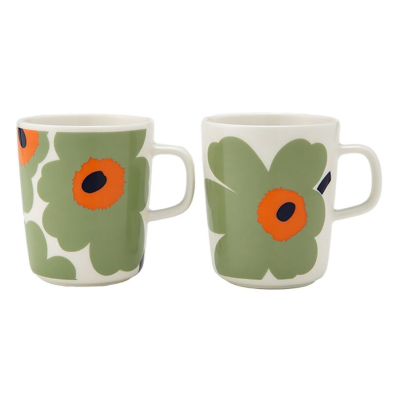マリメッコ（marimekko） Unikko ウニッコ／けしの花 マグカップ 250ml ペア ホワイト×セージ×オレンジ×ダークブルー 073447-162／24AW