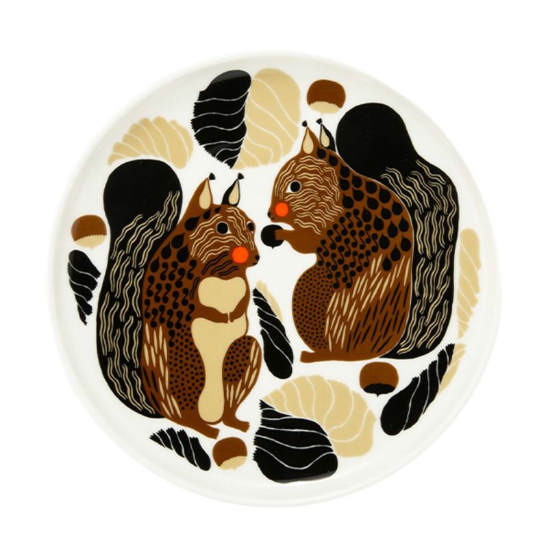 マリメッコ（marimekko） Kurre クッレ／リス プレート 20cm ホワイト×ブラウン×グリーン 073602-186／24AW