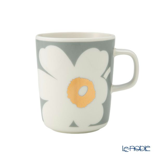 マリメッコ（marimekko） Unikko ウニッコ／けしの花 60thアニバーサリーコレクション マグカップ ホワイト×ライトグレー×ゴールド 250ml 柄違い ペア 073617-192／24AW
