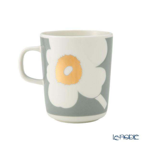 マリメッコ（marimekko） Unikko ウニッコ／けしの花 60thアニバーサリーコレクション マグカップ ホワイト×ライトグレー×ゴールド 250ml 柄違い ペア 073617-192／24AW