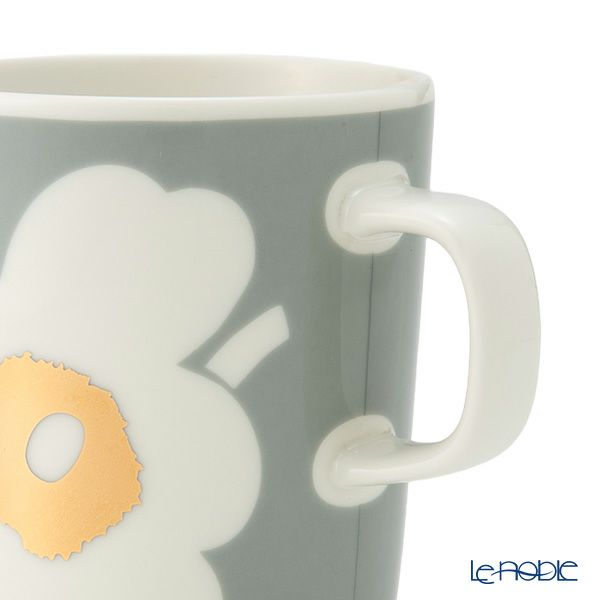 マリメッコ（marimekko） Unikko ウニッコ／けしの花 60thアニバーサリーコレクション マグカップ ホワイト×ライトグレー×ゴールド 250ml 柄違い ペア 073617-192／24AW