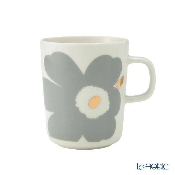 マリメッコ（marimekko） Unikko ウニッコ／けしの花 60thアニバーサリーコレクション マグカップ ホワイト×ライトグレー×ゴールド 250ml 柄違い ペア 073617-192／24AW