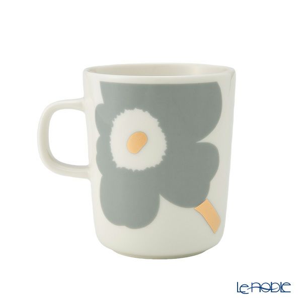 マリメッコ（marimekko） Unikko ウニッコ／けしの花 60thアニバーサリーコレクション マグカップ ホワイト×ライトグレー×ゴールド 250ml 柄違い ペア 073617-192／24AW