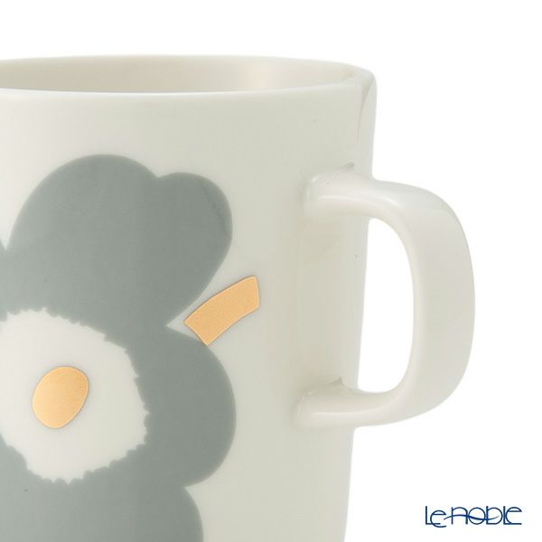 マリメッコ（marimekko） Unikko ウニッコ／けしの花 60thアニバーサリーコレクション マグカップ ホワイト×ライトグレー×ゴールド 250ml 柄違い ペア 073617-192／24AW