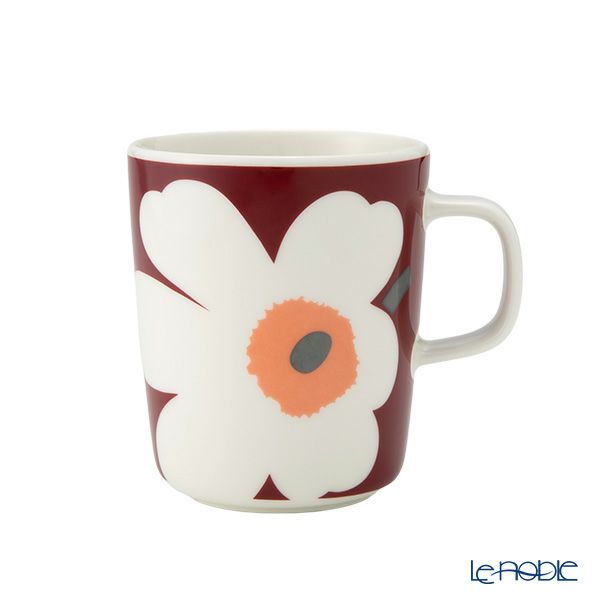 マリメッコ（marimekko） Unikko ウニッコ／けしの花 60thアニバーサリーコレクション マグカップ ホワイト×ダークチェリー 250ml 073590-139／24AW