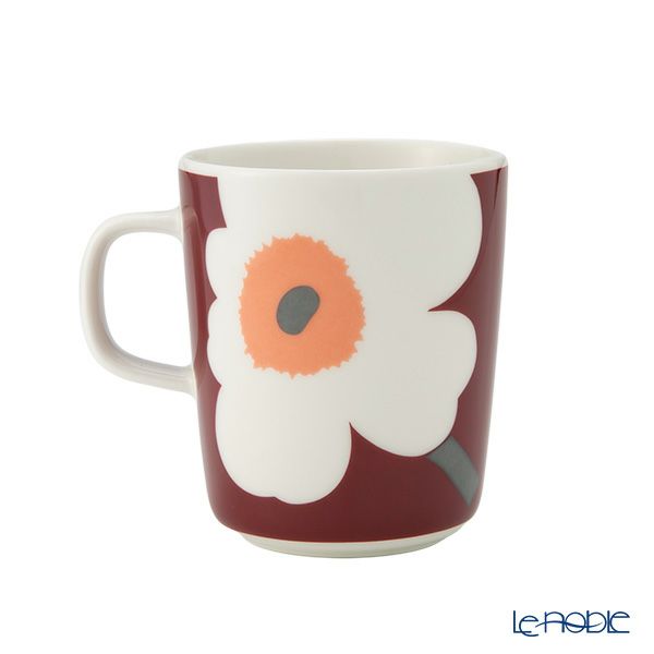 マリメッコ（marimekko） Unikko ウニッコ／けしの花 60thアニバーサリーコレクション マグカップ ホワイト×ダークチェリー 250ml 073590-139／24AW
