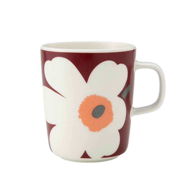 マリメッコ（marimekko） Unikko ウニッコ／けしの花 60thアニバーサリーコレクション マグカップ ホワイト×ダークチェリー 250ml 073590-139／24AW