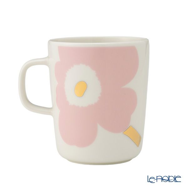 マリメッコ（marimekko） Juhla Unikko ユフラ ウニッコ／けしの花 マグカップ 250ml ホワイト×ピンク×ゴールド ペア 073998-132／25SS