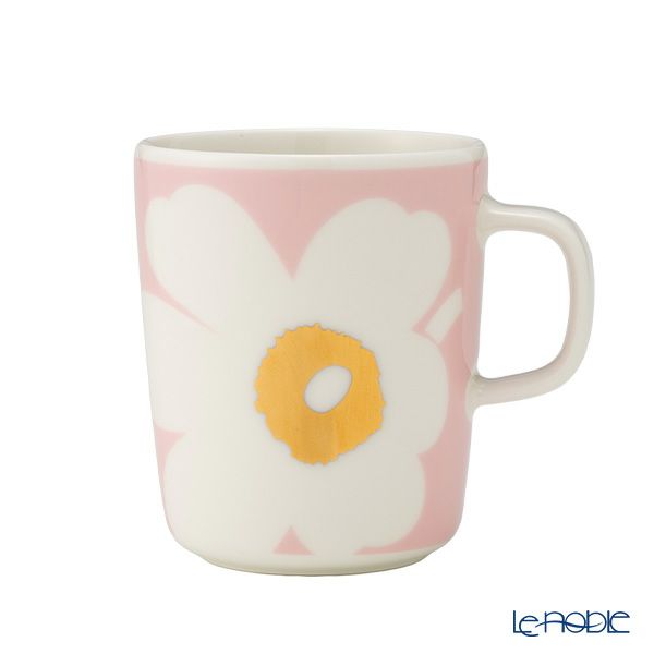 マリメッコ（marimekko） Juhla Unikko ユフラ ウニッコ／けしの花 マグカップ 250ml ホワイト×ピンク×ゴールド ペア 073998-132／25SS