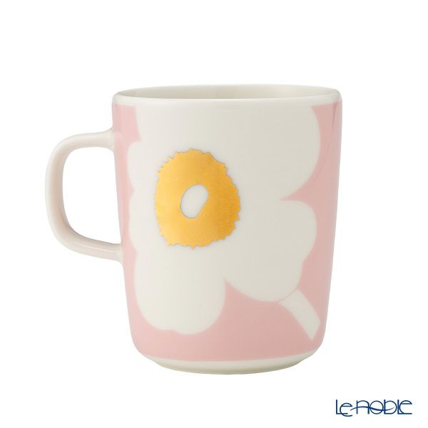 マリメッコ（marimekko） Juhla Unikko ユフラ ウニッコ／けしの花 マグカップ 250ml ホワイト×ピンク×ゴールド ペア 073998-132／25SS