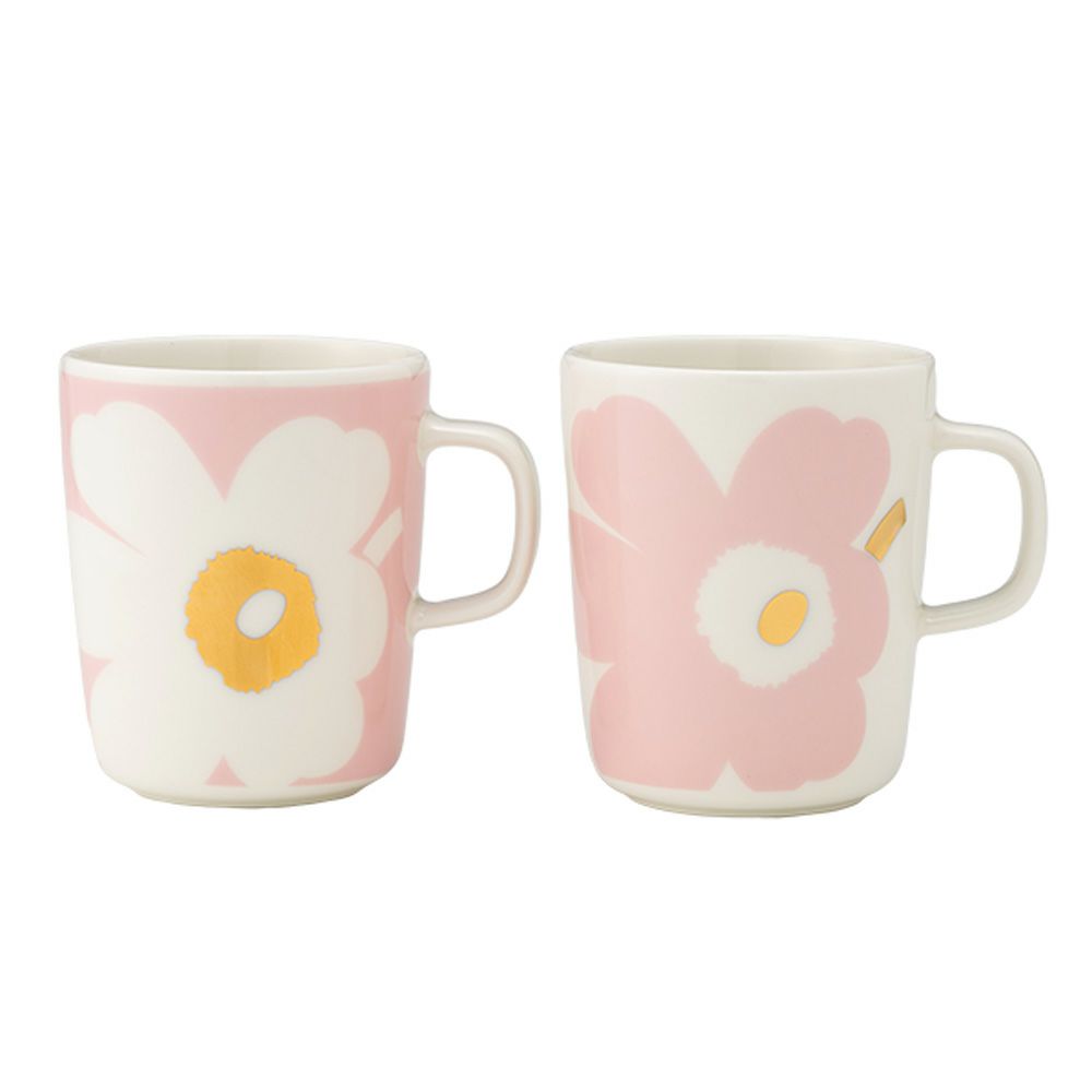 マリメッコ（marimekko） Juhla Unikko ユフラ ウニッコ／けしの花 マグカップ 250ml ホワイト×ピンク×ゴールド ペア 073998-132／25SS