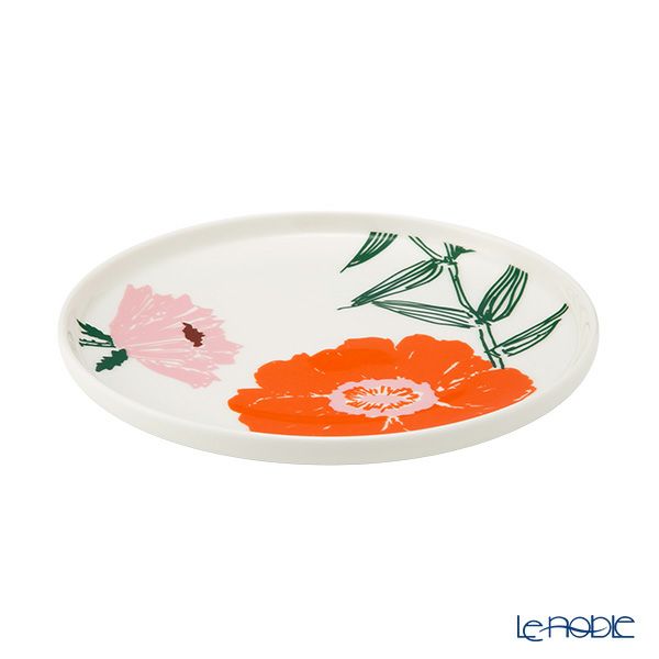 マリメッコ（marimekko） Puutarhakutsut プゥータルハクツットゥ／ガーデンパーティー プレート 20cm ホワイト×オレンジ 074069-162／25SS