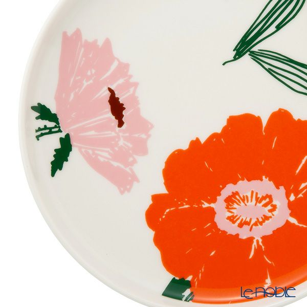 マリメッコ（marimekko） Puutarhakutsut プゥータルハクツットゥ／ガーデンパーティー プレート 20cm ホワイト×オレンジ 074069-162／25SS