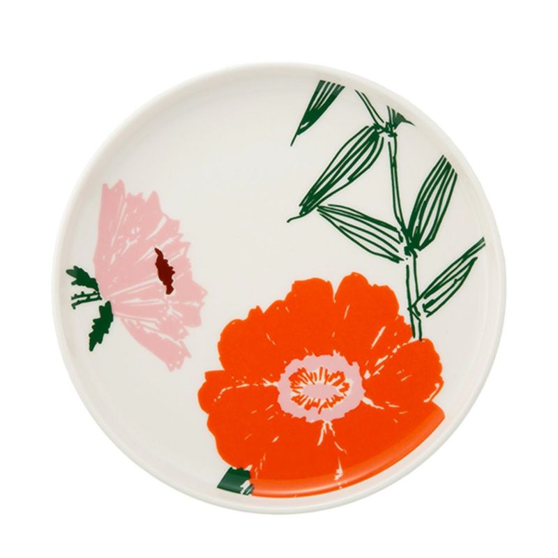 マリメッコ（marimekko） Puutarhakutsut プゥータルハクツットゥ／ガーデンパーティー プレート 20cm ホワイト×オレンジ 074069-162／25SS
