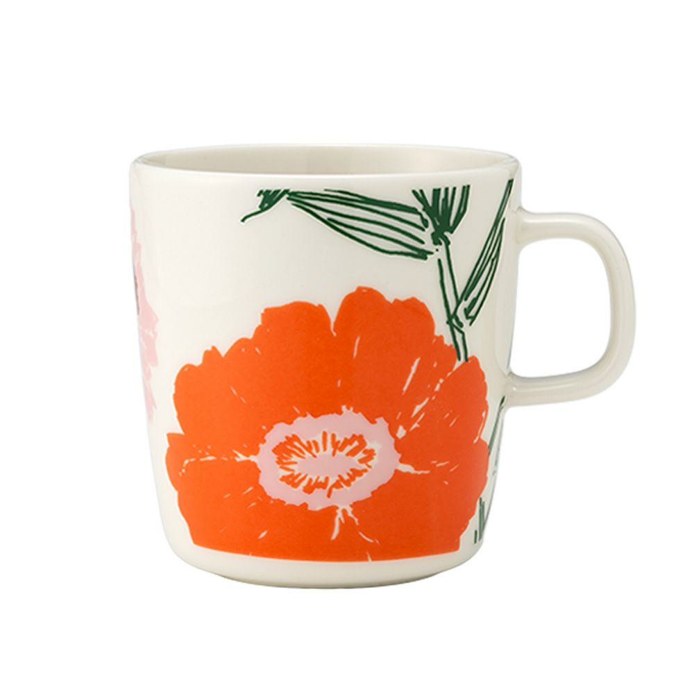 マリメッコ（marimekko） Puutarhakutsut プゥータルハクツットゥ／ガーデンパーティー マグカップ 400ml ホワイト×オレンジ 074070-162／25SS