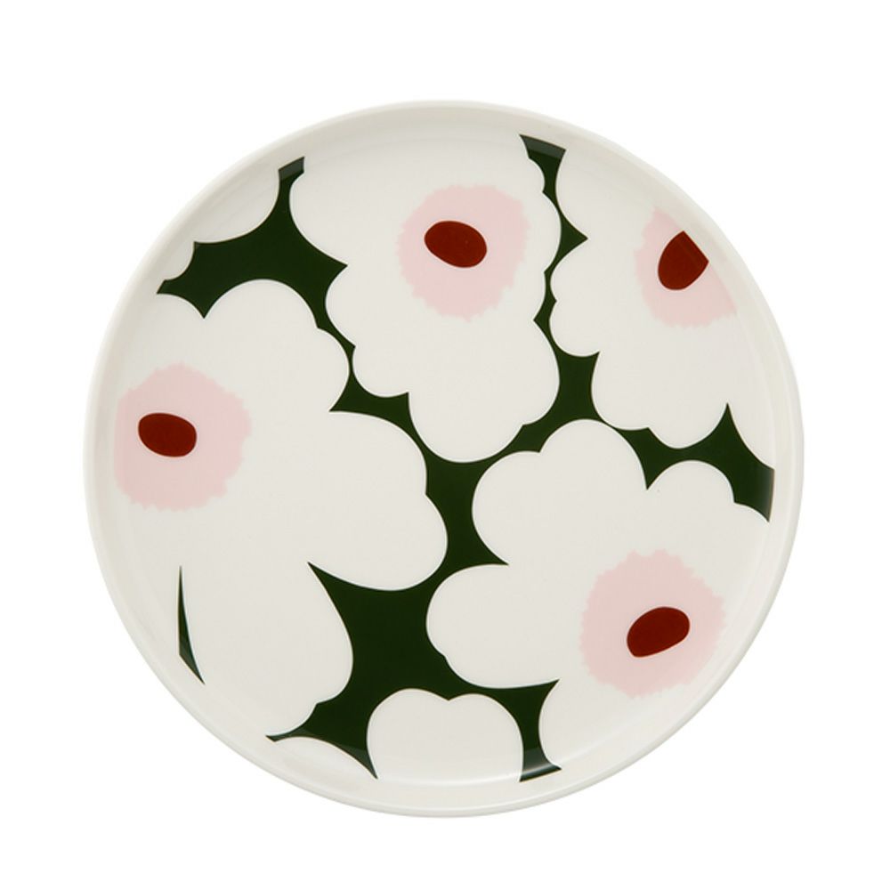 マリメッコ（marimekko） Unikko ウニッコ／けしの花 プレート 20cm ホワイト×ダークグリーン 073857-163／25SS