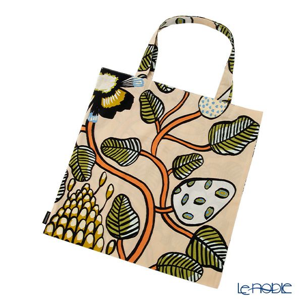 マリメッコ（marimekko） Tiara ティアラ ファブリックバッグ／エコバッグ／トートバッグ 43×43cm サンド×グリーン 074584-820／25AW