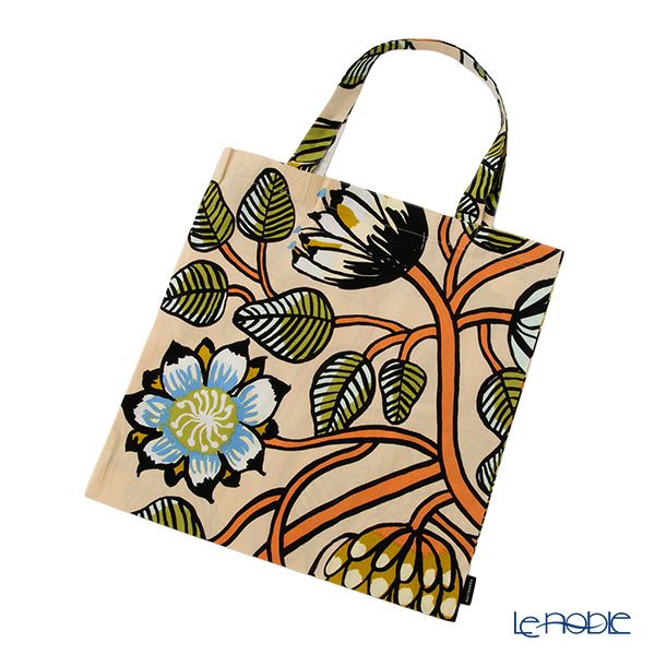 マリメッコ（marimekko） Tiara ティアラ ファブリックバッグ／エコバッグ／トートバッグ 43×43cm サンド×グリーン 074584-820／25AW