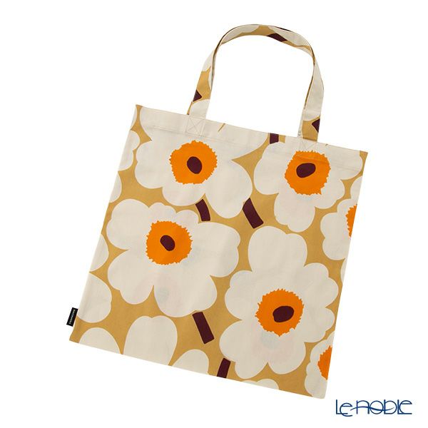 マリメッコ（marimekko） Unikko ウニッコ ファブリックバッグ／エコバッグ／トートバッグ 43×43cm クリーム×オレンジ 074583-841／25AW