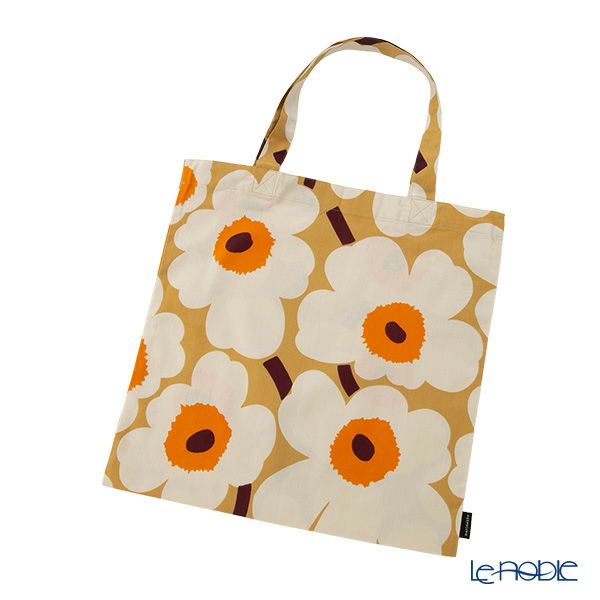 マリメッコ（marimekko） Unikko ウニッコ ファブリックバッグ／エコバッグ／トートバッグ 43×43cm クリーム×オレンジ 074583-841／25AW