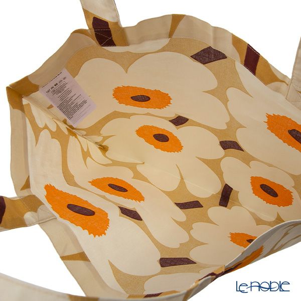 マリメッコ（marimekko） Unikko ウニッコ ファブリックバッグ／エコバッグ／トートバッグ 43×43cm クリーム×オレンジ 074583-841／25AW