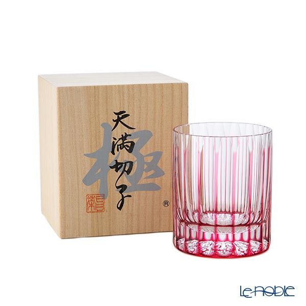 切子工房 昌榮 天満切子 十八縞 ロックグラス 金赤