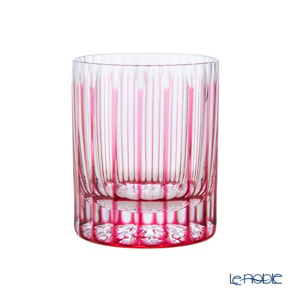 切子工房 昌榮 天満切子 十八縞 ロックグラス 金赤