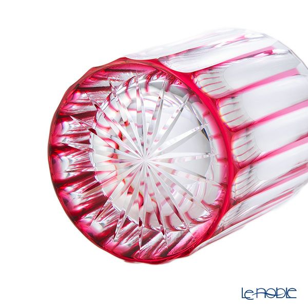 切子工房 昌榮 天満切子 十八縞 ロックグラス 金赤