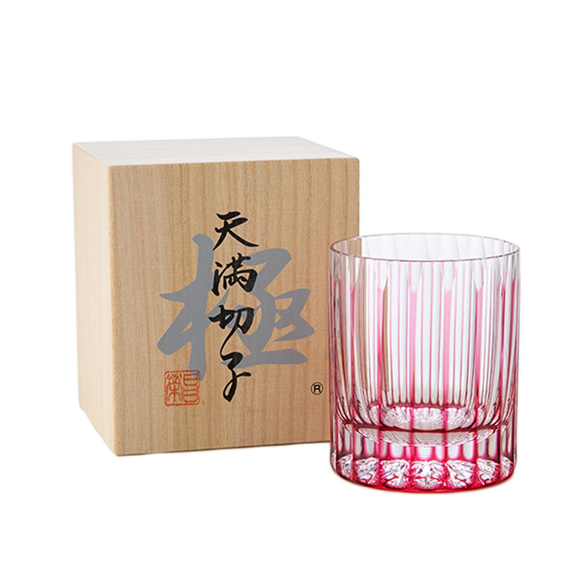 切子工房 昌榮 天満切子 十八縞 ロックグラス 金赤