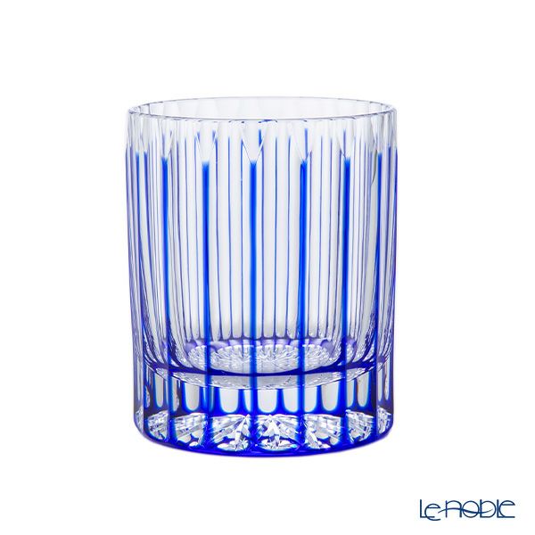 切子工房 昌榮 天満切子 十八縞 ロックグラス 青