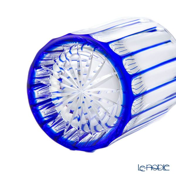 切子工房 昌榮 天満切子 十八縞 ロックグラス 青