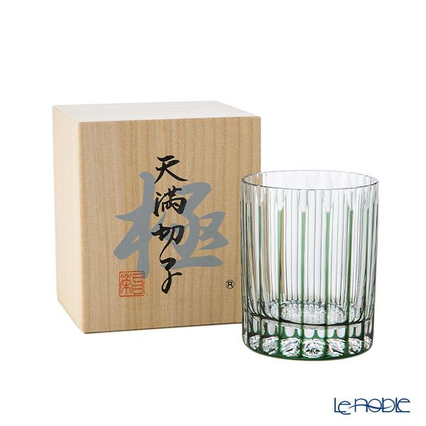 切子工房 昌榮 天満切子 十八縞 ロックグラス 緑