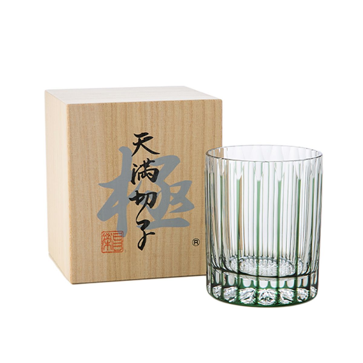 切子工房 昌榮 天満切子 十八縞 ロックグラス 緑