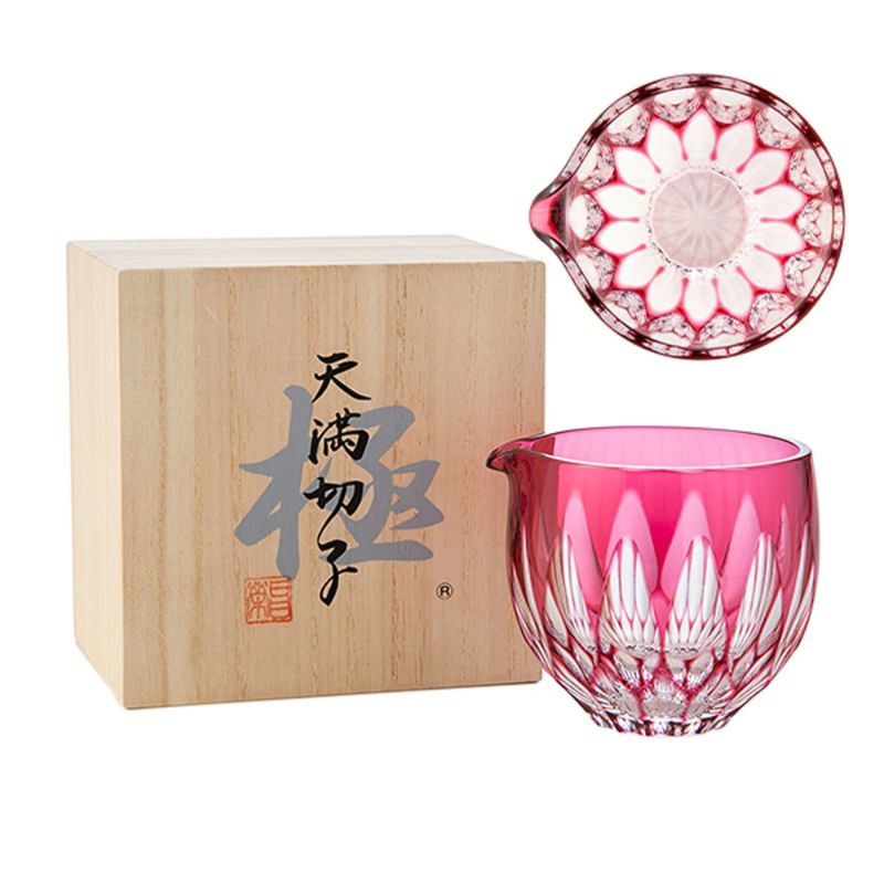 切子工房 昌榮 天満切子 蓮 片口 金赤