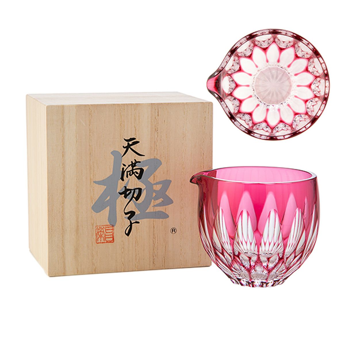 切子工房 昌榮 天満切子 蓮 片口 金赤