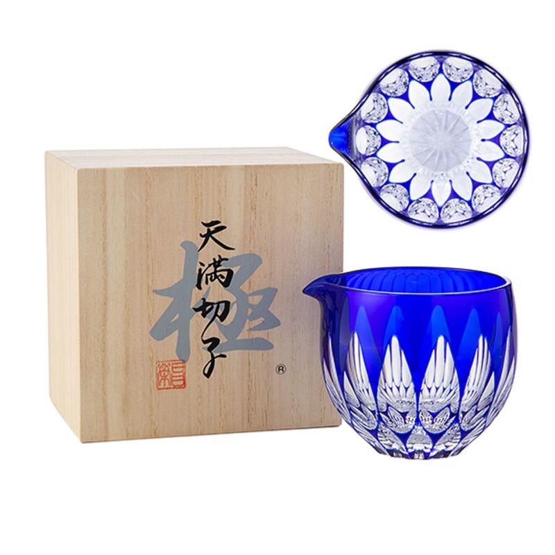 切子工房 昌榮 天満切子 蓮 片口 青