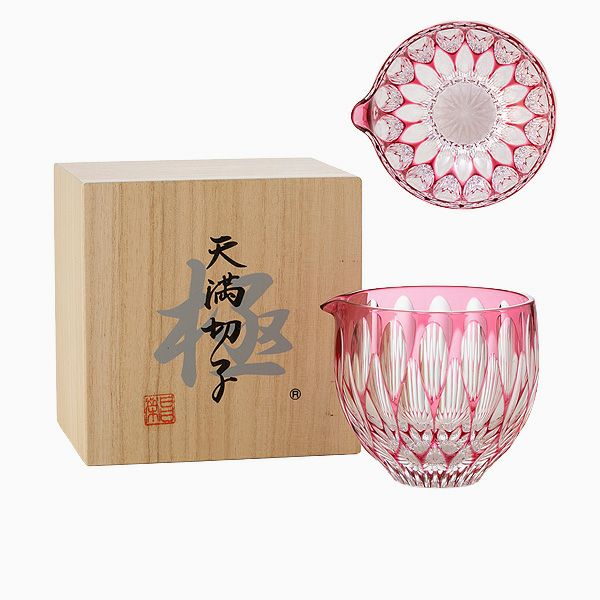 切子工房 昌榮 天満切子 菊花 片口 金赤