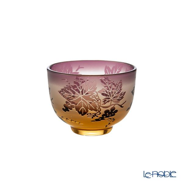 太武朗工房／タブロー 彫刻硝子 夢柄子 ぶどう紋 ぐい呑／豆鉢 アンバー／パープル 80ml 3100
