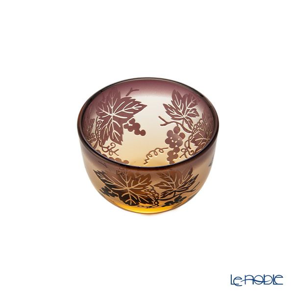 太武朗工房／タブロー 彫刻硝子 夢柄子 ぶどう紋 ぐい呑／豆鉢 アンバー／パープル 80ml 3100