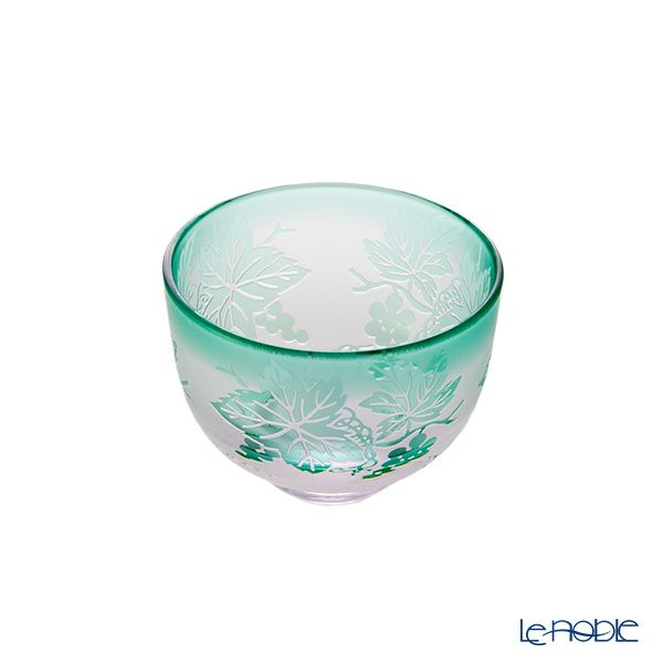 太武朗工房／タブロー 彫刻硝子 夢柄子 ぶどう紋 ぐい呑／豆鉢 ピンク／グリーン 80ml 3000
