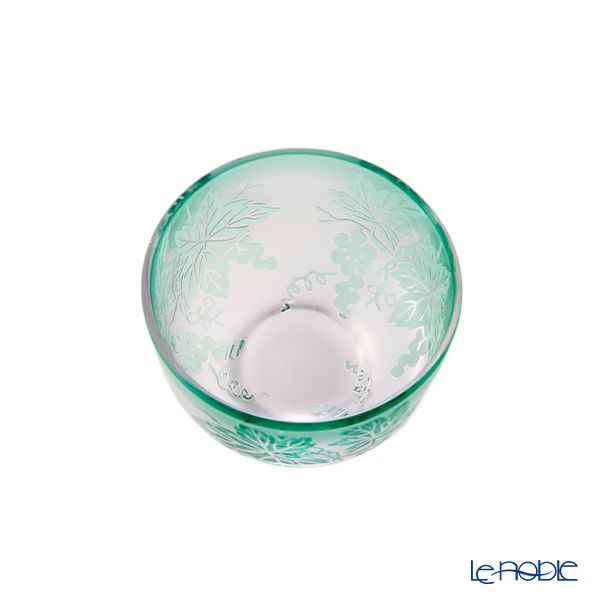 太武朗工房／タブロー 彫刻硝子 夢柄子 ぶどう紋 ぐい呑／豆鉢 ピンク／グリーン 80ml 3000