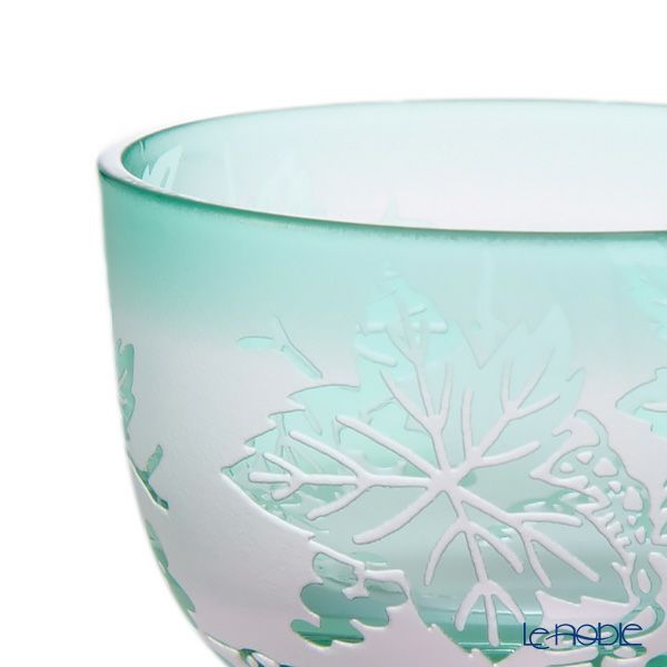 太武朗工房／タブロー 彫刻硝子 夢柄子 ぶどう紋 ぐい呑／豆鉢 ピンク／グリーン 80ml 3000