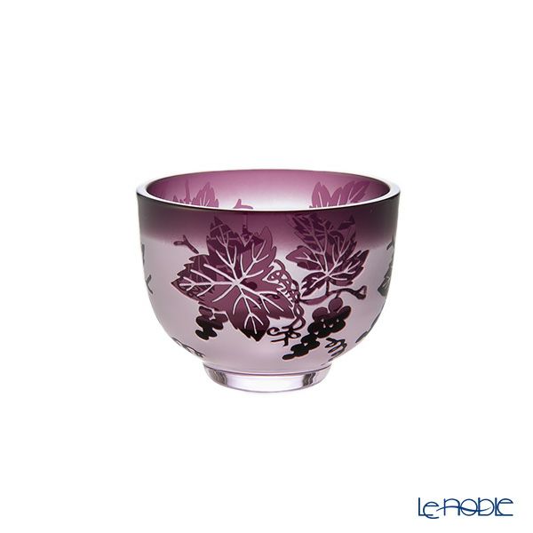太武朗工房／タブロー 彫刻硝子 夢柄子 ぶどう紋 ぐい呑／豆鉢 ピンク／パープル 80ml 3400
