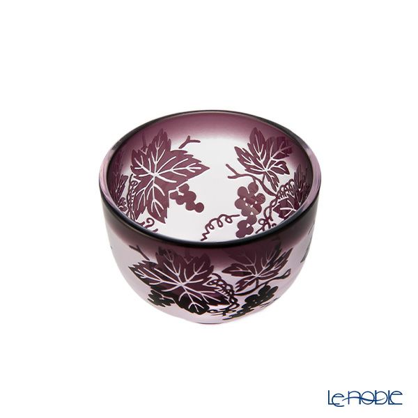 太武朗工房／タブロー 彫刻硝子 夢柄子 ぶどう紋 ぐい呑／豆鉢 ピンク／パープル 80ml 3400