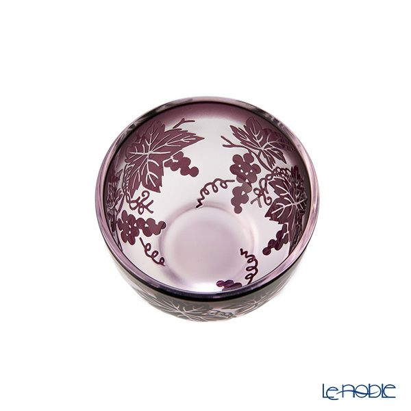 太武朗工房／タブロー 彫刻硝子 夢柄子 ぶどう紋 ぐい呑／豆鉢 ピンク／パープル 80ml 3400
