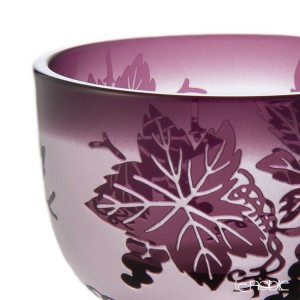 太武朗工房／タブロー 彫刻硝子 夢柄子 ぶどう紋 ぐい呑／豆鉢 ピンク／パープル 80ml 3400
