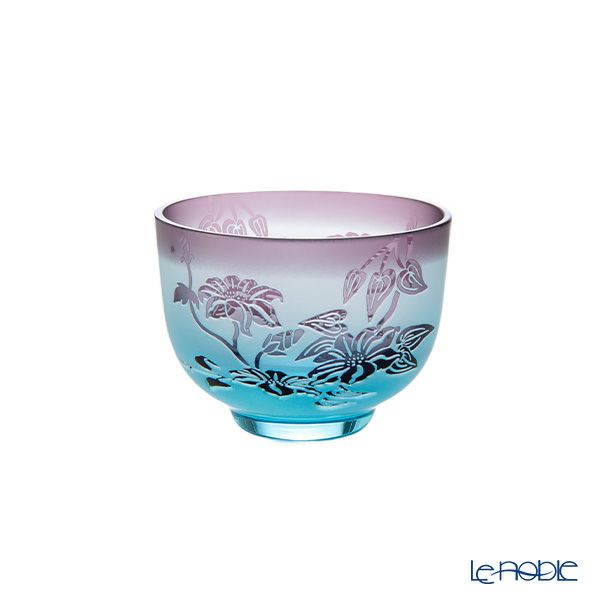 太武朗工房／タブロー 彫刻硝子 夢柄子 鉄線紋 ぐい呑／豆鉢 ブルー／パープル 80ml 3500