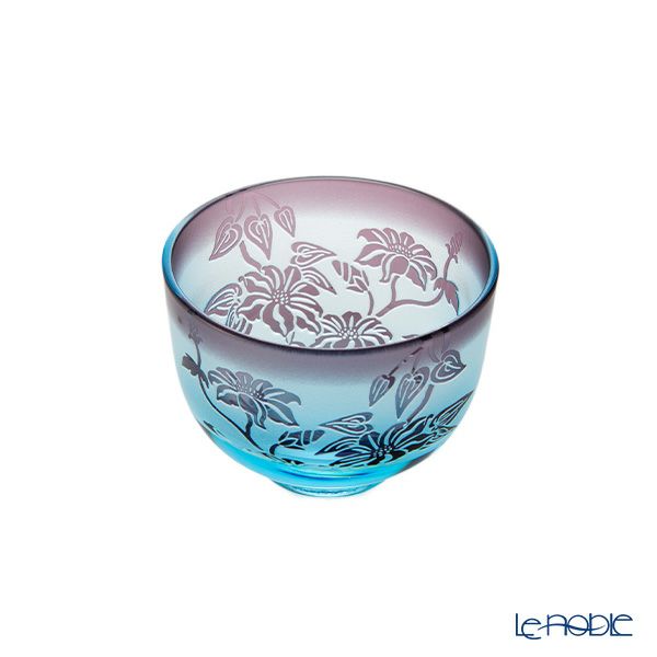 太武朗工房／タブロー 彫刻硝子 夢柄子 鉄線紋 ぐい呑／豆鉢 ブルー／パープル 80ml 3500