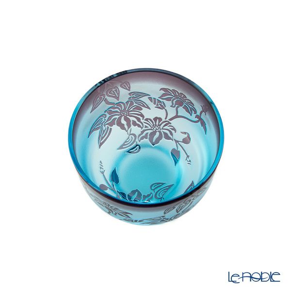 太武朗工房／タブロー 彫刻硝子 夢柄子 鉄線紋 ぐい呑／豆鉢 ブルー／パープル 80ml 3500