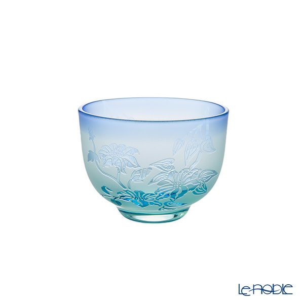 太武朗工房／タブロー 彫刻硝子 夢柄子 鉄線紋 ぐい呑／豆鉢 グリーン／ブルー 80ml 4100